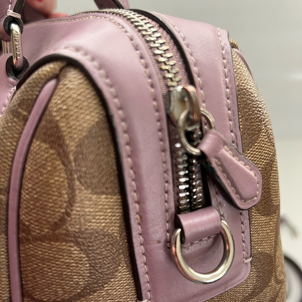 Coach Small Rowan CC signature brown and Lilac trim Crossbody Bag - Picture 8 of 15